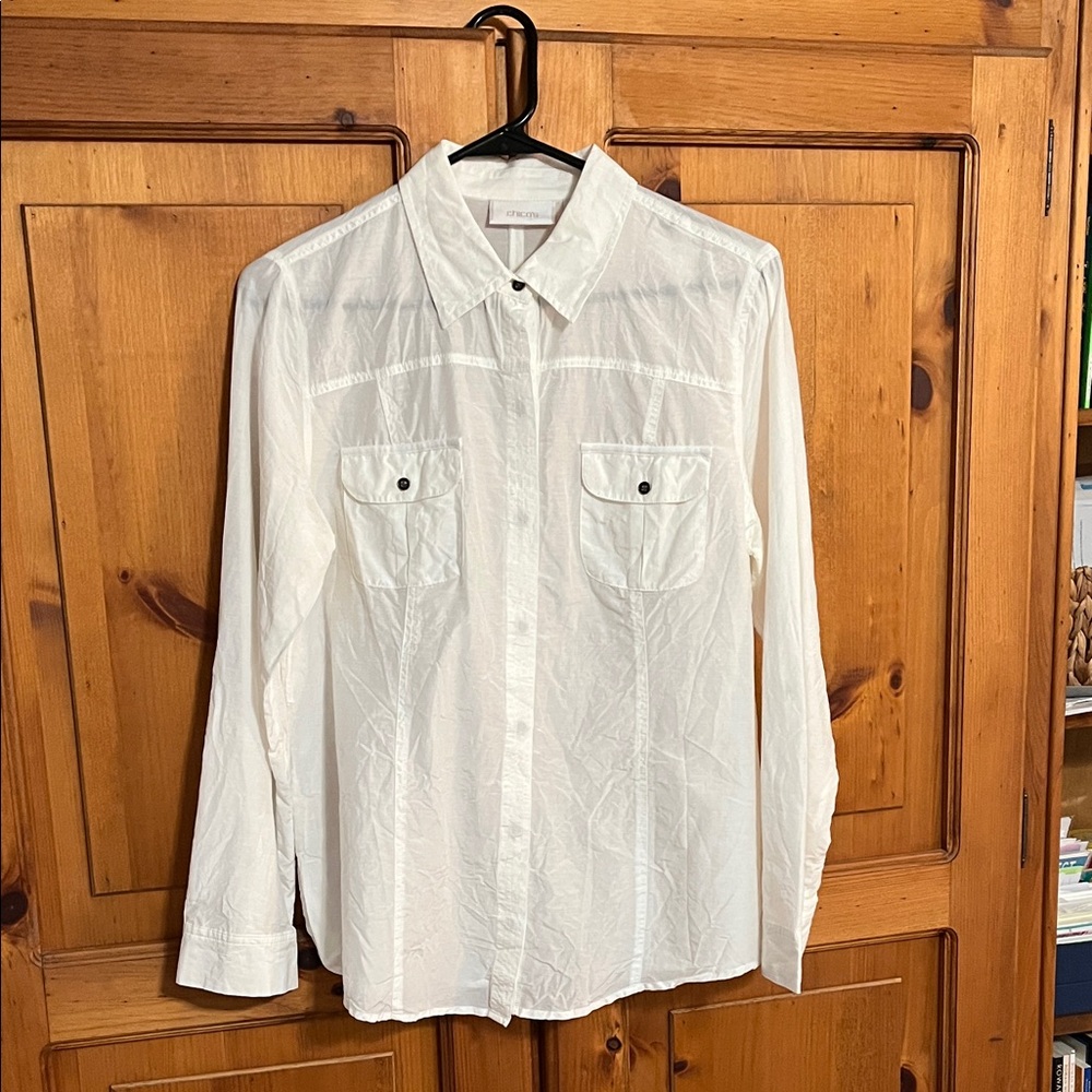 Chico's Creamy White Button-Up Blouse with Tab Sleeves